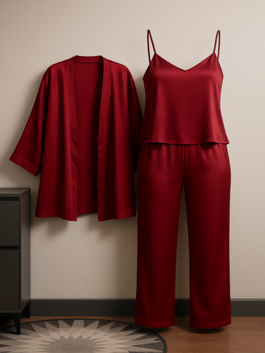 3-piece Premium Satin Sleepwear Set For Women