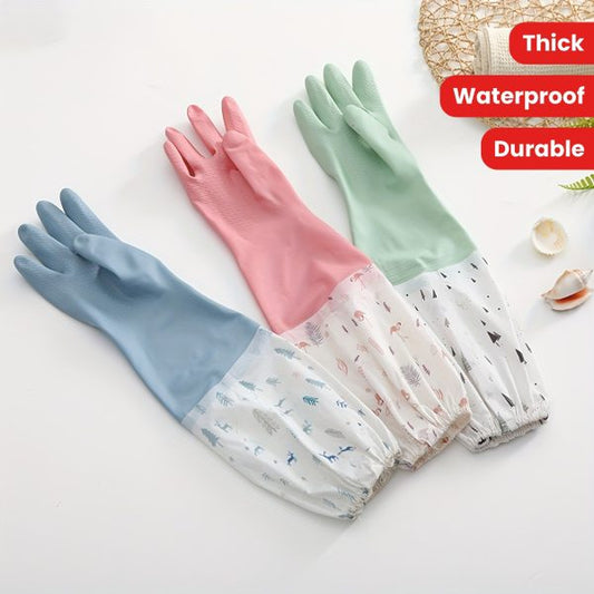 Long Reusable Dishwashing Gloves With Warm Fleece Lining