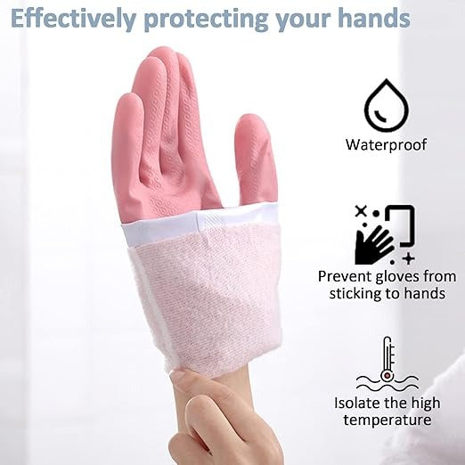 Long Reusable Dishwashing Gloves With Warm Fleece Lining