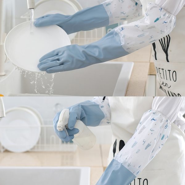 Long Reusable Dishwashing Gloves With Warm Fleece Lining