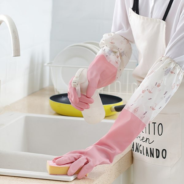 Long Reusable Dishwashing Gloves With Warm Fleece Lining