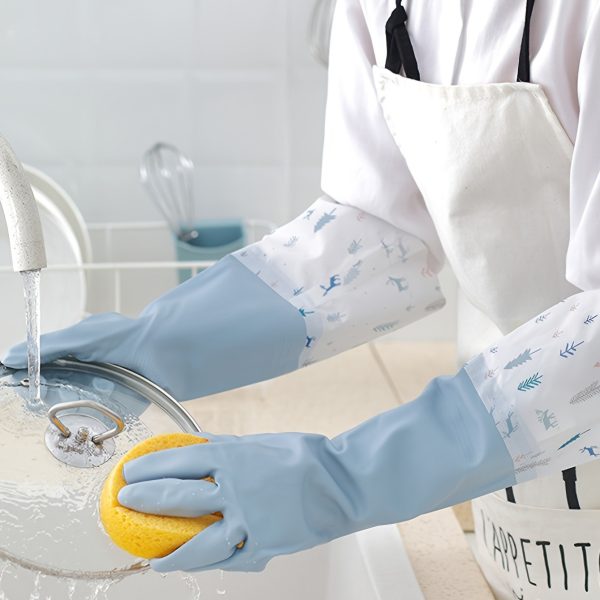 Long Reusable Dishwashing Gloves With Warm Fleece Lining