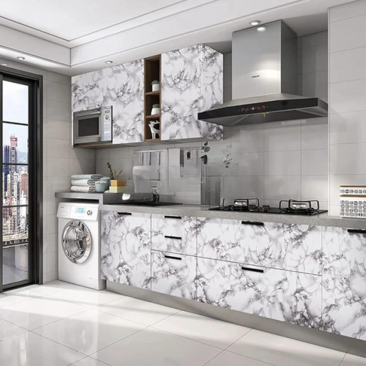 Self Adhesive White Marble Sheet Sticker For Kitchen, Cupboard, Wall – Anti Oil And Heat Resistant Wallpaper – Size 60x200